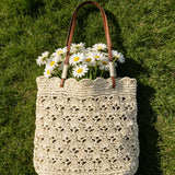 Crochet Woven Fan-Shape Shoulder Tote Bag