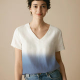 Top Boxy de Linho 100% com Decote em V e Mangas Curtas DAWN
