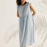 Vestido Maxi JOAN 100% Linho com Manga Curta e Acabamento Lavado