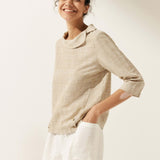 Linen Round Soft-Fold Collar Top LAURA