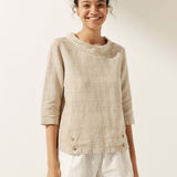 Linen Round Soft-Fold Collar Top LAURA