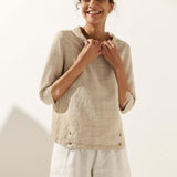 Linen Round Soft-Fold Collar Top LAURA