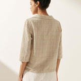 Linen Round Soft-Fold Collar Top LAURA