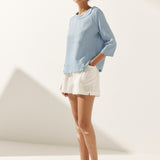 Linen Round Soft-Fold Collar Top LAURA
