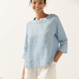 Linen Round Soft-Fold Collar Top LAURA
