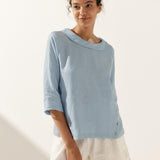 Linen Round Soft-Fold Collar Top LAURA