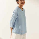 Linen Round Soft-Fold Collar Top LAURA