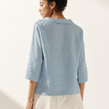 Linen Round Soft-Fold Collar Top LAURA