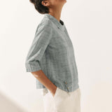Linen Round Soft-Fold Collar Top LAURA