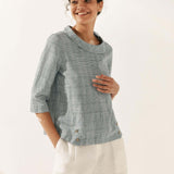 Linen Round Soft-Fold Collar Top LAURA