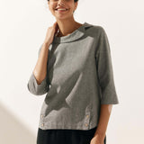 Linen Round Soft-Fold Collar Top LAURA