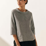 Linen Round Soft-Fold Collar Top LAURA