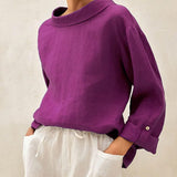 Top de linho com decote drapeado HOLLIS
