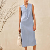 Vestido Maxi TAYLOR de Linho Puro Sem Mangas com Abertura Alta
