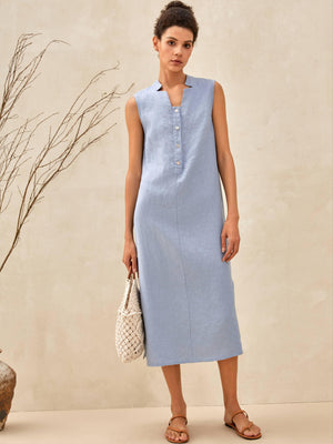Vestido Maxi TAYLOR de Linho Puro Sem Mangas com Abertura Alta