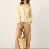 Blusa DOROTHEA com Mangas Balão Franzidas e Atacadores, 100% Linho