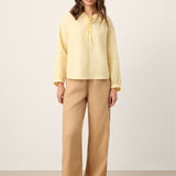 Blusa DOROTHEA com Mangas Balão Franzidas e Atacadores, 100% Linho