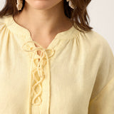 Blusa DOROTHEA com Mangas Balão Franzidas e Atacadores, 100% Linho