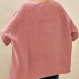 Top Aurora com Gola Bateau, Manga 3/4, Xadrez Gingham e 100% Linho