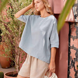 Top de Linho 100% Gola Barco Manga 3/4 AURORA