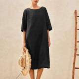 Vestido Midi SOFIA 100% Linho sem Gola