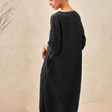 Vestido Midi SOFIA 100% Linho sem Gola