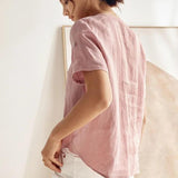 Camisa Ursula de Linho com Decote Franzido a 100%