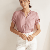 Camisa Ursula de Linho com Decote Franzido a 100%