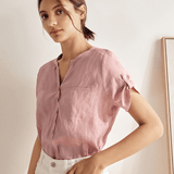 Camisa Ursula de Linho com Decote Franzido a 100%