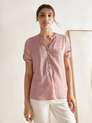 Camisa Ursula de Linho com Decote Franzido a 100%