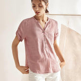 Camisa Ursula de Linho com Decote Franzido a 100%