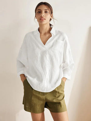 Camisa de Linho Oversized com Bolsos ELOWEN