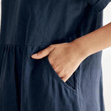 Vestido CHARLOTTE com Decote em V, Franzidos na Cintura e Bolsos, 100% Linho