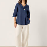 Top de Linho 100% Gola Assimétrica com Prega Invertida OTTILIE