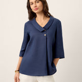 Top de Linho 100% Gola Assimétrica com Prega Invertida OTTILIE