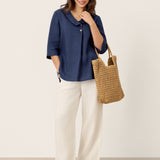 Top de Linho 100% Gola Assimétrica com Prega Invertida OTTILIE