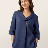 Top de Linho 100% Gola Assimétrica com Prega Invertida OTTILIE