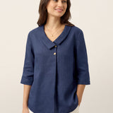 Top de Linho 100% Gola Assimétrica com Prega Invertida OTTILIE