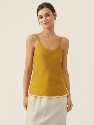 Top de Cavas em Linho com Bainha de Contas Bree