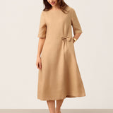 100% Linen Side-Gathered Bow Maxi Dress ESMERALDA