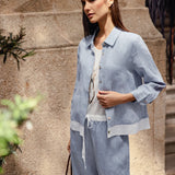 Camisa Janice 100% Linho Color-Block com Fecho de Botões