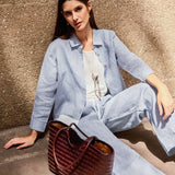 Camisa Janice 100% Linho Color-Block com Fecho de Botões