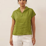 Top Ivy com Gola e Manga Curta 100% Linho
