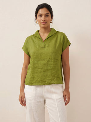 Top Ivy com Gola e Manga Curta 100% Linho