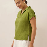 Top Ivy com Gola e Manga Curta 100% Linho