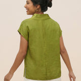 Top Ivy com Gola e Manga Curta 100% Linho