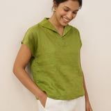 Top Ivy com Gola e Manga Curta 100% Linho