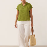 Top Ivy com Gola e Manga Curta 100% Linho