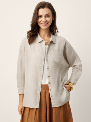 Camisa FELICITY em Linho 100% com Carcela Oculta e Bolso Aplicado