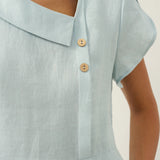 Vestido Midi FIONA 100% Linho com Gola Crescente e Manga Curta